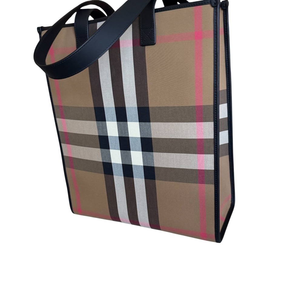 Burberry Classic Check Print Book Tote Bag, Fabric & Leather, 8084551 - Picture 4 of 16
